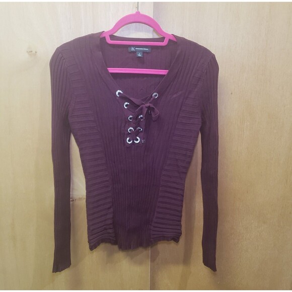 INC International Concepts INC Lace-Up Ribbed-Knit Sweater Burgundy Sz S - Picture 1 of 5
